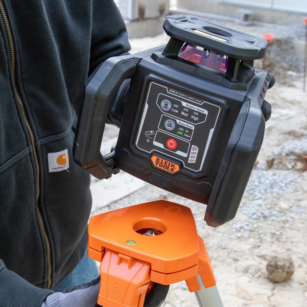 Klein Tools 93RLS Green Self-Leveling Rotary Laser Level Kit, Horizontal/Vertical with Plumb Spot, 1150-Foot Range, Rechargeable, Tripod, Detector, 9-Foot Grade Rod, Carrying Case, ≤ 5mW Class 3R